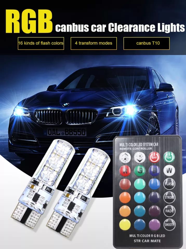 Remote Control Parking Bulb Super Bright 2 x T10 5050 LED RGB