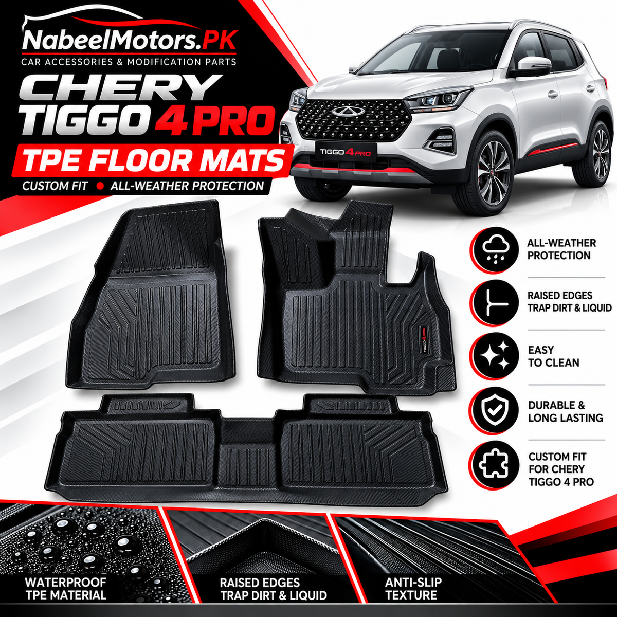 Cherry Tiggo 4 Pro TPE Floor Mats – Premium Quality