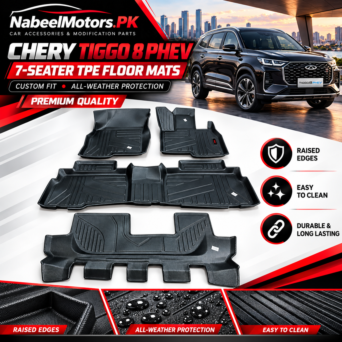 Cherry Tiggo 8 PHEV 7-Seater TPE Floor Mats – Premium Quality, 4-Piece Set