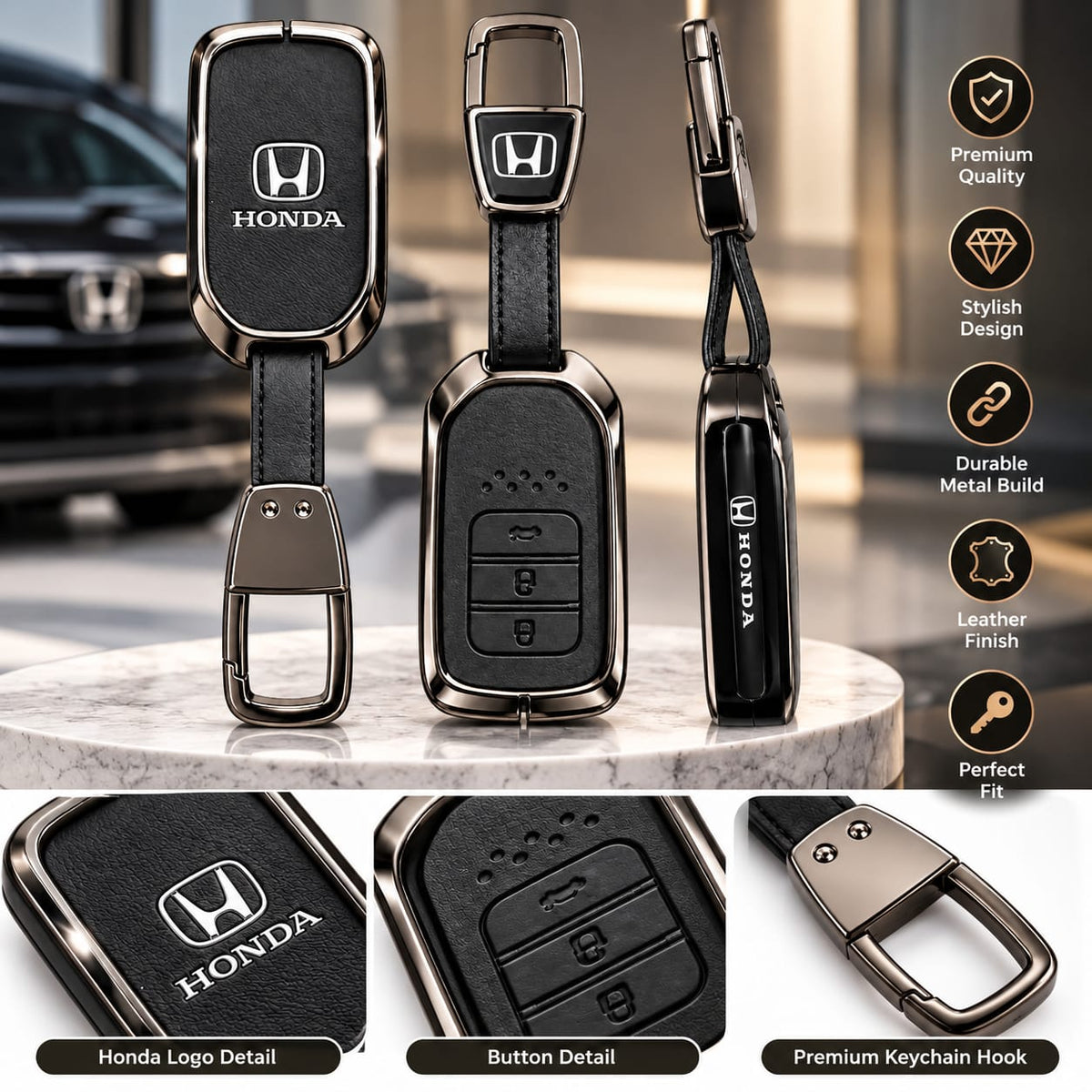 Honda Civic X (2017–2021) Leather Metal Keycover – Premium Quality