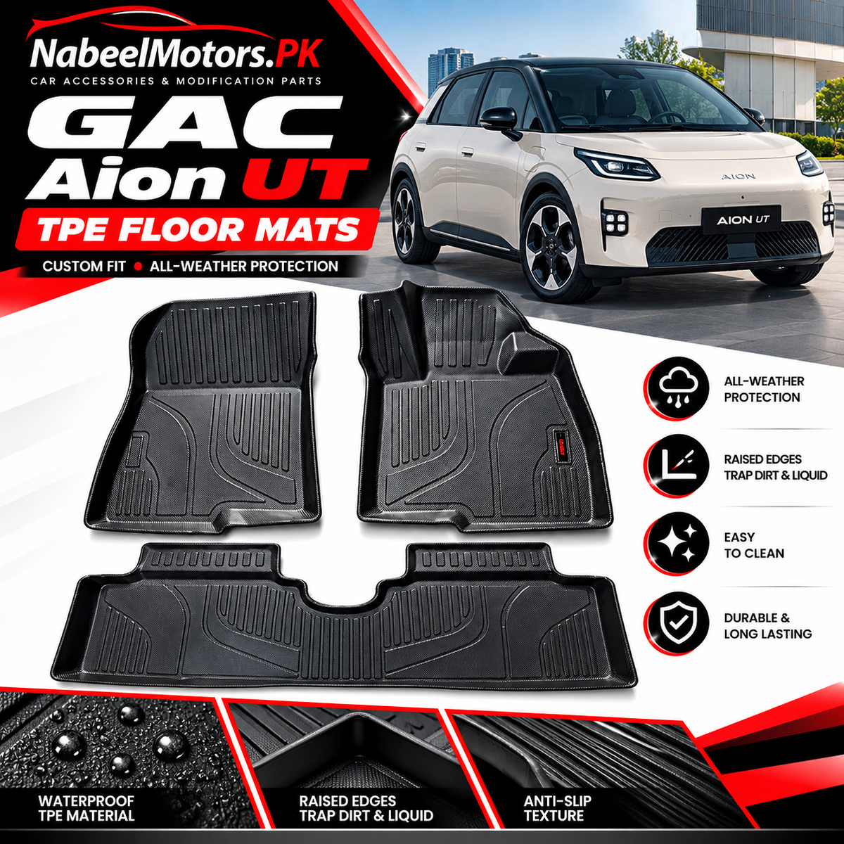 GAC Aion UT TPE Floor Mats – Premium Quality, 3-Piece Set