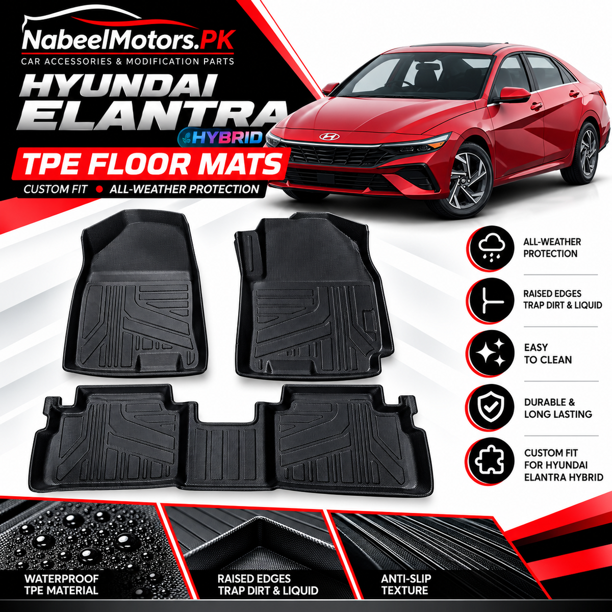 Hyundai Elantra Hybrid TPE Floor Mats – Premium Quality