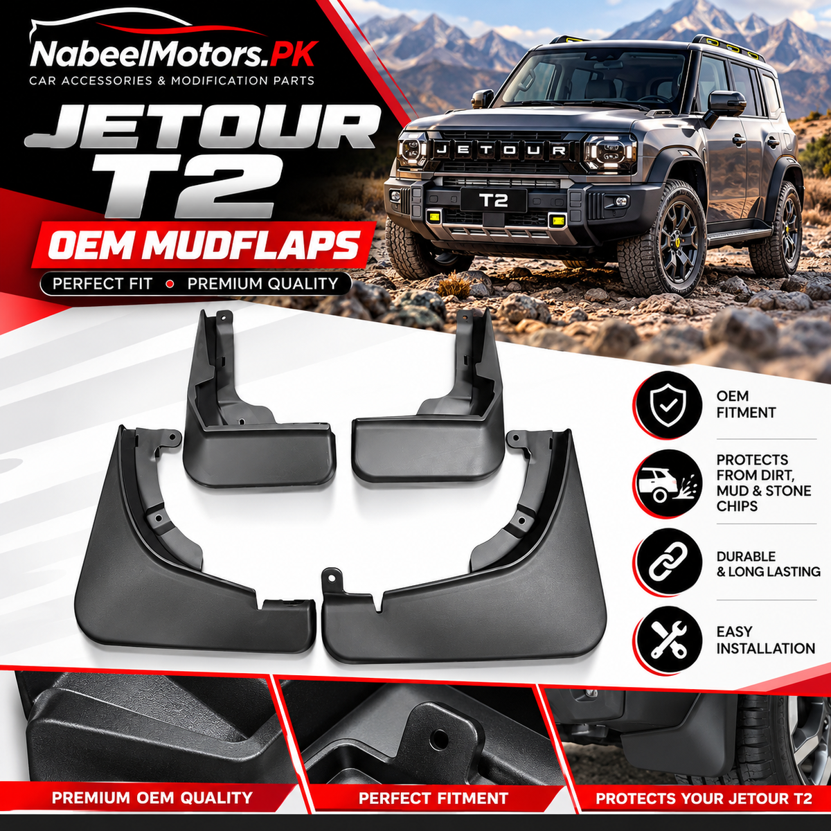 Jetour T2 OEM Mudflaps – Premium Quality