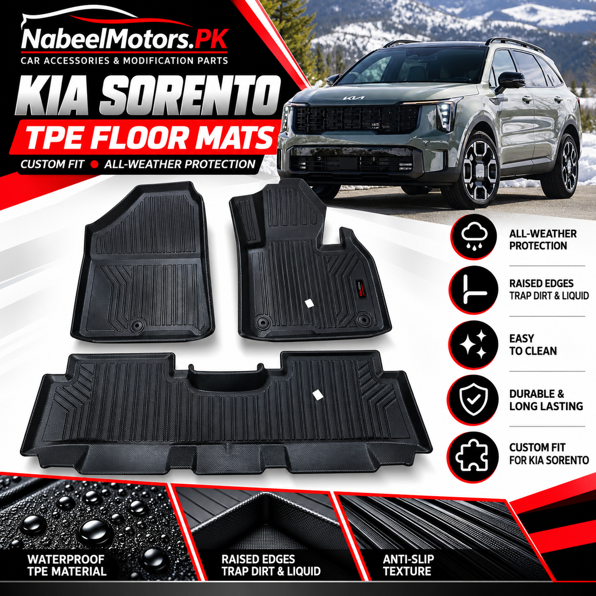 KIA Sorento TPE Floor Mats – Premium Quality