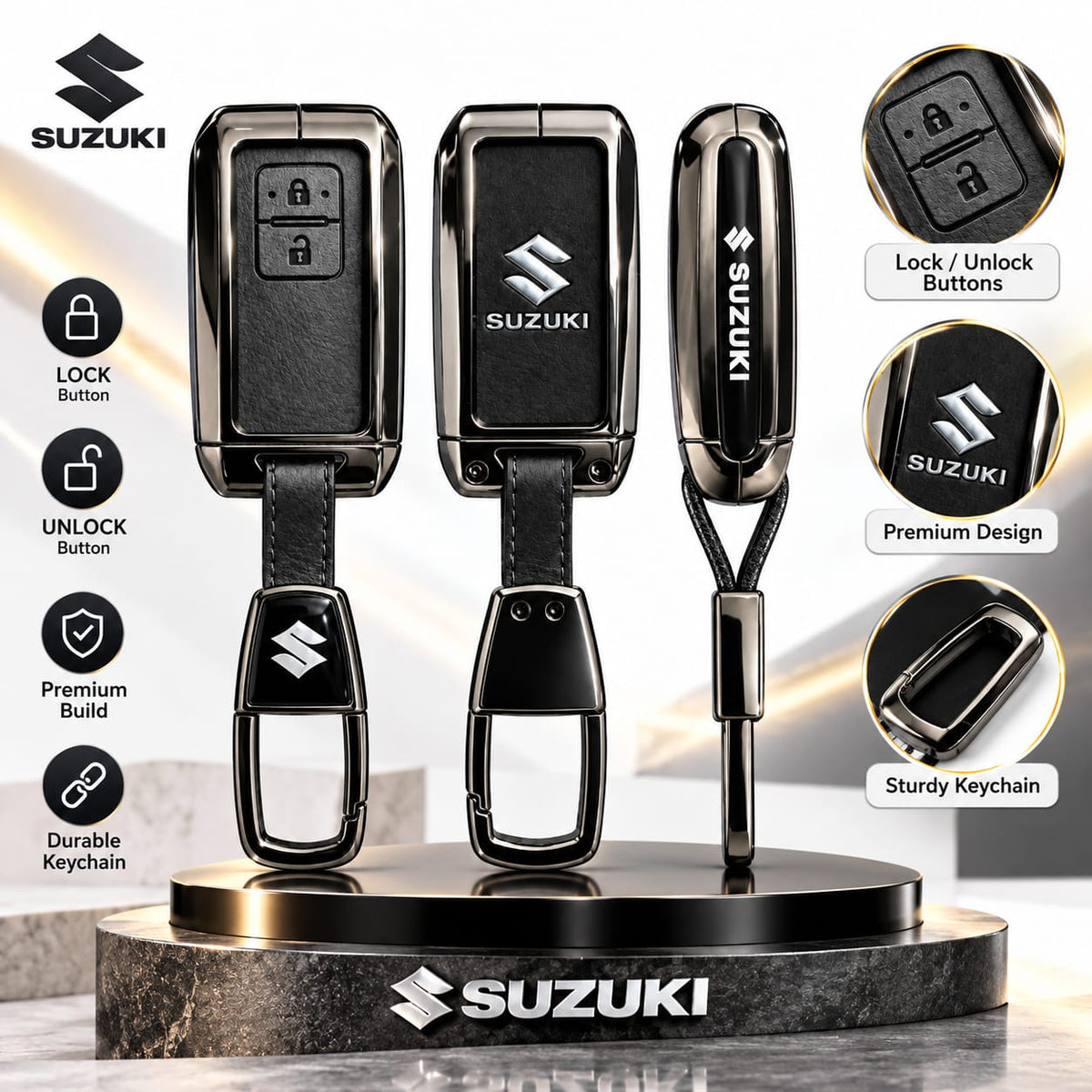 Suzuki Swift Leather Metal Keycover – Premium Quality