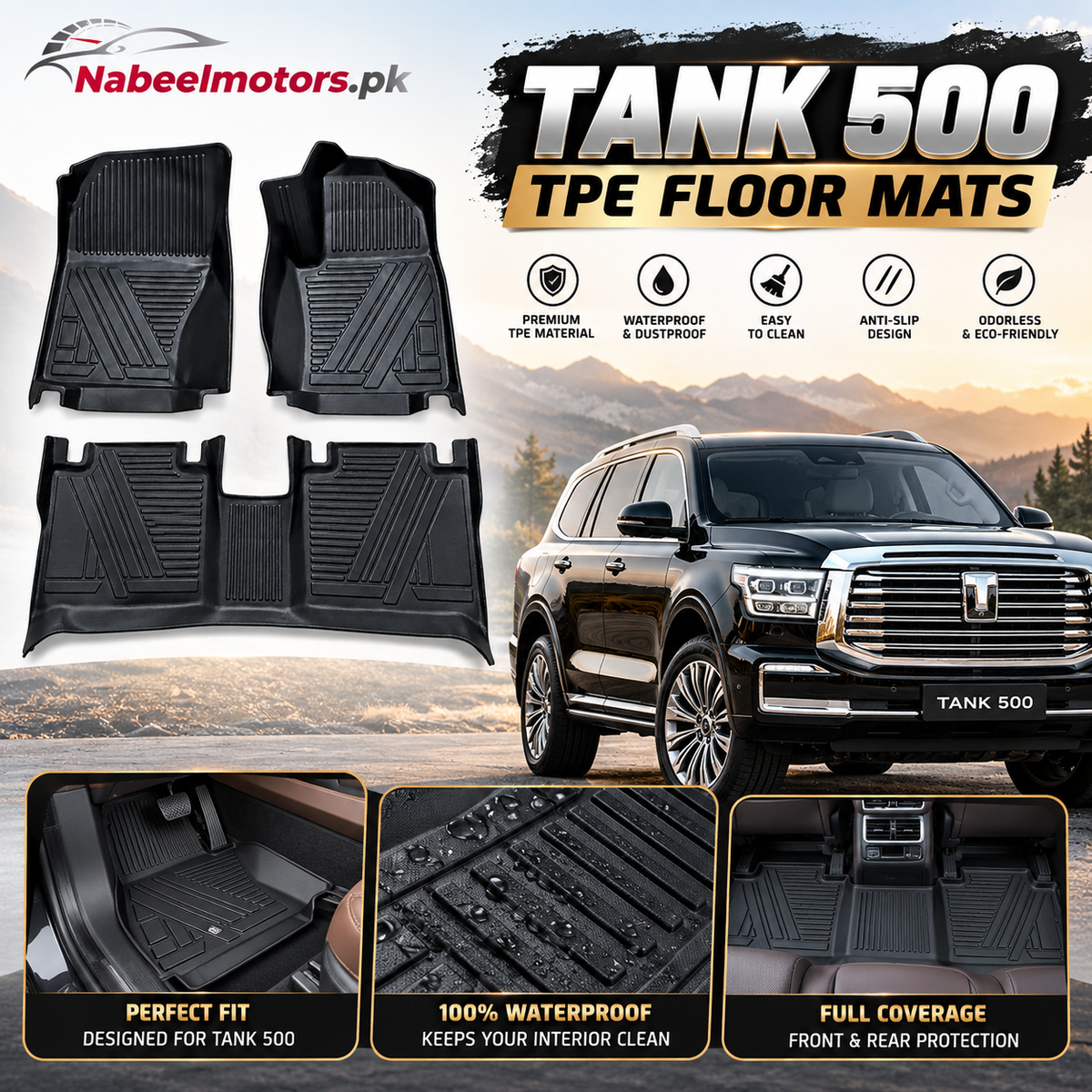 GWM Tank 500 TXR TPE Floor Mats with Side Panel Coverage – Premium Quality