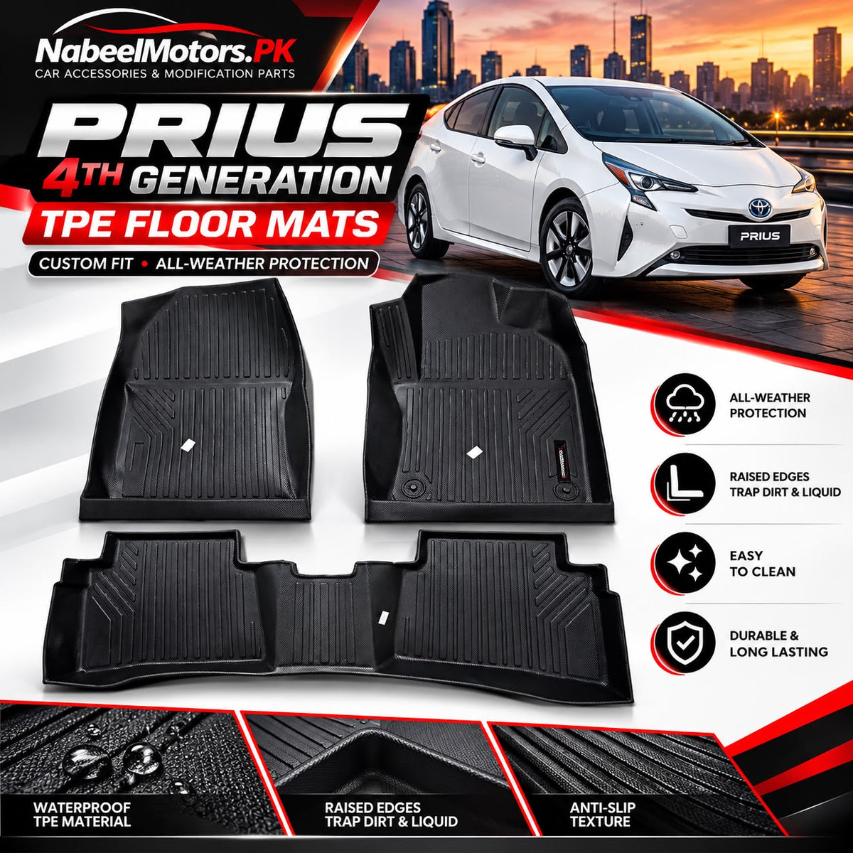 Toyota Prius 4th Gen TPE Floor Mats – Premium Quality