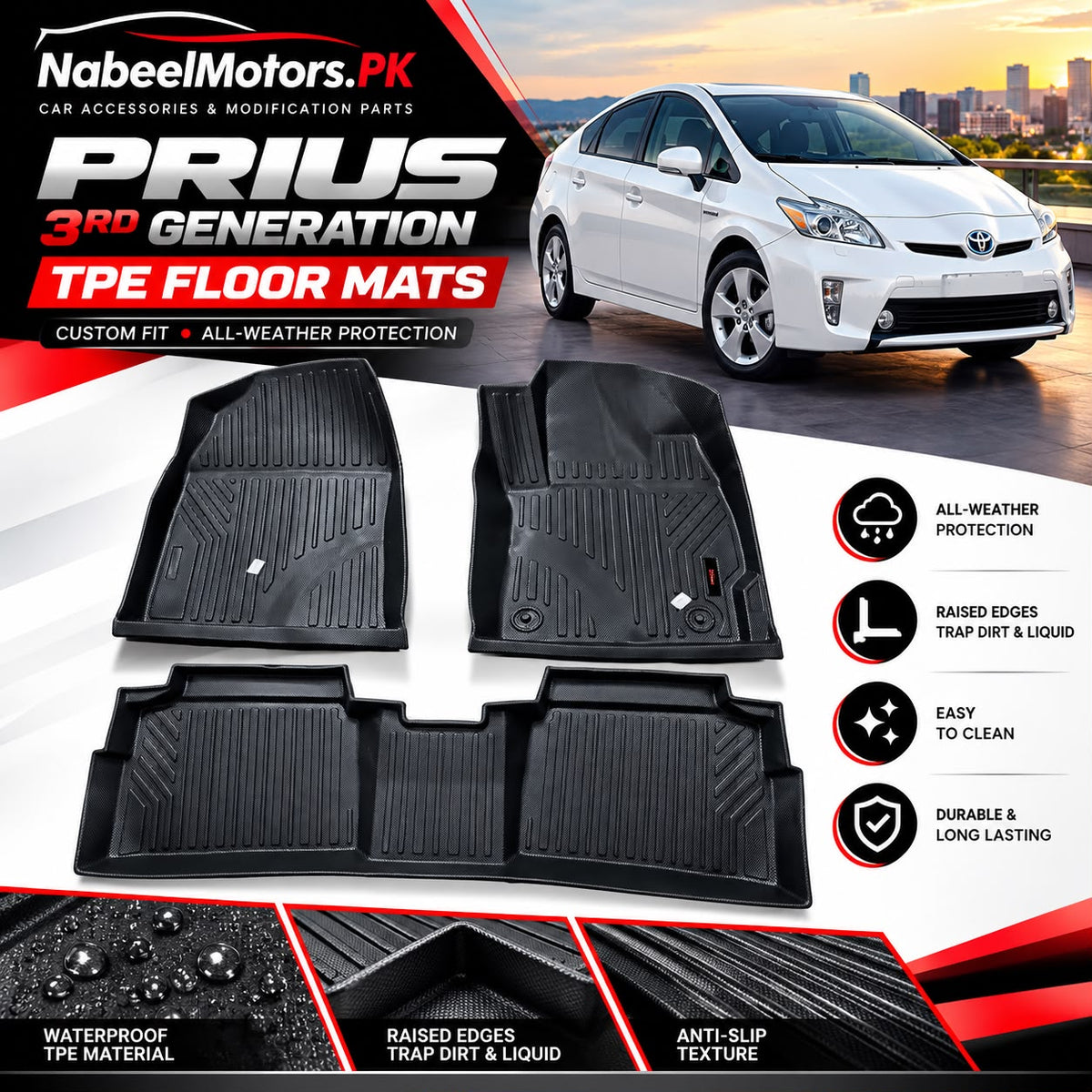 Toyota Prius 3rd Gen TPE Floor Mats – Premium Quality