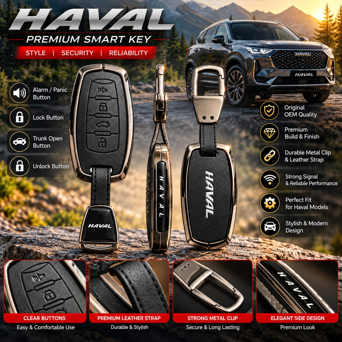 Haval H6 Pre-Facelift & Haval Jolion Leather Metal Key Cover – Premium Quality